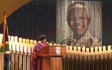 Malawi's President Joyce Banda talking during the funeral service of late former South African President Nelson Mandela in his childhood village of Qunu on 15 December, 2013. Picture: AFP