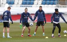 Real Madrid's record signing Gareth Bale seen with teammates during a training session. Picture: Twitter/@realmadrid.