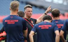 Manchester United's new manager Louis van Gaal giving his players instructions during the team training session in New York. Picture: Facebook.com.