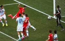 Switzerland's Blerim Dzemaili heads the ball against the post in the dying minutes of his side's 1-0 loss to Argentina in the World Cup last 16. Picture: Facebook.