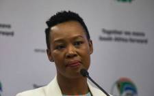 Communications Minister Stella Ndabeni-Abrahams at a media briefing on the coronavirus on 25 March 2020 in Pretoria. Picture: Kayleen Morgan/Eyewitness News.