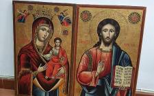 A picture taken on January 18, 2021 shows two 18th-century religious icons depicting Jesus and Mary that were stolen in Greece and were seized by Lebanese authorities during an auction in the capital Beirut. Picture: AFP