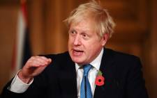 Britain's Prime Minister Boris Johnson delivers a statement on coronavirus statistics and testing and lockdown measures during a virtual press conference inside 10 Downing Street in central London on 5 November 2020. Picture: AFP