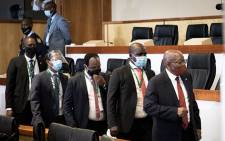 Former President Jacob Zuma (far right) arrives at the state capture commission of inquiry in Johannesburg on 16 November 2020. Picture: Xanderleigh Dookey/EWN.