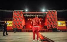 Economic Freedom Fighters leader, Julius Malema, looking at the stage during the preparations a night before his party local election manifesto launch at Orlando Stadium on 29 April 2016. Picture: EFF Facebook.