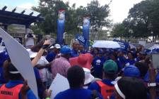 The DA Parliamentary leader leading a demonstration outside Eskom's headquarters in Johannesburg. Picture: Gia Nicolaides/EWN.