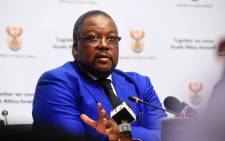 Minister of Police Nathi Nhleko during a media briefing at the Imbizo Media Centre in Cape Town. Picture: GCIS