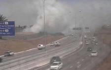 A view of the smoke from vegetation fires burning along the N2. Picture: @CapeTownFreeway/Twitter.