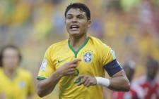 Brazil's captain Thiago Silva celebrate his goal against Colombia in the World Cup quarterfinals on 4 July 2014. Picture: Facebook.