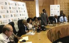 Minister of Water and Sanitation Lindiwe Sisulu briefs the media on Gauteng's water crisis on 28 October 2019 in Johannesburg. Picture: Thando Kubheka/EWN. 