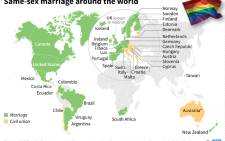 Map showing countries where homosexuels may marry or enter into a civil partnership.