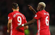 Manchester United's Zlatan Ibrahimovic celebrates his second goal of the match with Paul Pogba against Southampton in the English Premier on 19 August 2016. Picture: Facebook.