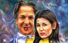 A painting by D Udaiyan depicting Charles Saatchi throttling ex-wife Nigella Lawson. Picture: www.saatchiart.com