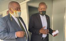 FILE: Health Minister Zweli Mkhize (R) arriving at Job Shimakana Tabane Hospital, Rustenburg with Minister of Mineral Resources and Energy Gwede Mantashe, to receive PPEs from Sibanye and Old Mutual. Picture: @ZweliMkhize/Twitter