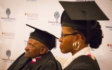 Archbishop Emeritus Desmond Tutu and his daughter Revered Canon Mpho Tutu van Furth attend a ceremony in which they were awarded honorary senior fellowships by Regent's University London in Cape Town on 3 May 2016. Picture: Aletta Harrison/EWN