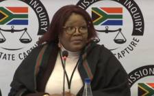 A screengrab of Vytjie Mentor during her second day of giving testimony at the state capture commission on 28 August 2018.