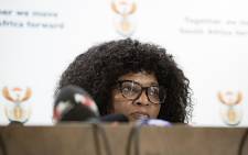 Acting Head of Directorate for Priority Crime Investigation Lieutenant General Yolisa Matakata addressing the media at the Tshedimosetso House. Picture: Sethembiso Zulu/EWN.