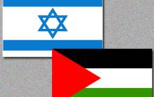 Palestine and Israel flags.