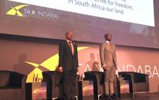 Sars Commissioner Tom Moyane (L) seen on stage with Finance Minister Malusi Gigaba (R) at the Tax Indaba in Sandton, on 11 September 2017. Picture: EWN.