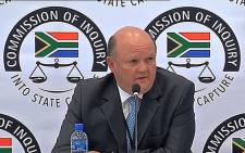 FILE: A screengrab shows Standard Bank's Ian Sinton giving evidence at the Zondo Commission of inquiry on 17 September 2018. 