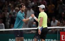 Andy Murray (left) shakes hands with Dominik Koepfer after their Paris Masters match on 1 November 2021. Picture: @RolexPMasters/Twitter