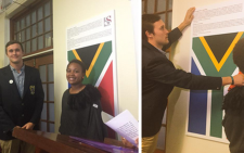 The South African flag has replaced the Verwoed plaque. Picture: Masa Kekana/EWN.