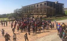 Students arrive at the great hall for a meeting. Picture Clement Manyathela/EWN