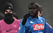 Napoli's Senegalese defender Kalidou Koulibaly reacts after receiving a red card during the Italian Serie A football match Inter Milan vs Napoli on 26 December 2018 at the San Siro stadium in Milan. Picture: AFP