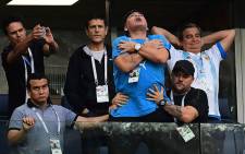 Former Argentina forward Diego Maradona celebrates the opening goal during the Russia 2018 World Cup Group D football match between Nigeria and Argentina at the Saint Petersburg Stadium in Saint Petersburg on 26 June, 2018. Picture: AFP.