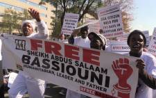 Friends of Sheikh Bassiouni marched to the African Union Summit in Sandton demanding his release from an Egyptian prison. Picture: Vumani Mkhize/EWN. 