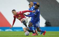Manchester United striker Mason Greenwood (L) vies with Leicester City midfielder Wilfred Ndidi during the English Premier League football match between Manchester United and Leicester City at Old Trafford in Manchester, north west England, on 11 May 2021. Picture: Dave Thompson/AFP