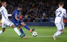Leicester City's Algerian midfielder Riyad Mahrez (C) attempts a shot on goal during the UEFA Champions League group G football match between Leicester City and FC Copenhagen at the King Power Stadium in Leicester, central England on 18 October 2016. Picture: AFP.