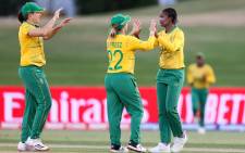 Proteas Women players celebrate the fall of a wicket in their ICC Women's Cricket World Cup match against Pakistan on 11 March 2022. Picture: @cricketworldcup/Twitter