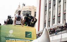 The Springboks soak in the atmosphere during their World Cup trophy parade through the Cape Town CBD on 3 November 2023. Picture: Kayleen Morgan/Eyewitness News