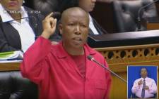 YouTube screengrab of Economic Freedom Fighters (EFF) leader Julius Malema in Parliament. 