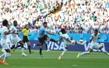 Uruguay's Luiz Suarez has a shot at goal during the World Cup match against Saudi Arabia on 20 June, 2018. Picture: @Uruguay/Twitter