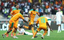 Ivory Coast players celebrate a goal against Algeria in their Afcon match on 20 January 2022. Picture: @CAF_Online/Twitter