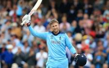 England's Joe Root celebrates after reaching his century during the 2019 Cricket World Cup group stage match between England and Pakistan at Trent Bridge in Nottingham, central England, on 3 June, 2019. Picture: AFP