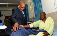 President Jacob Zuma visits injured mineworkers at Lonmin's Marikana mine on Friday evening, 17 August 2012. Picture: GCIS.