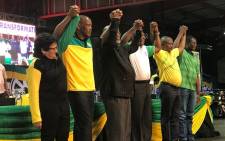 The ANC's newly elected top six acknowledge their supporters at the party's national conference at Nasrec in Johannesburg on 18 December 2017. Picture: EWN