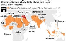 World map showing how the influence of IS jihadists has spread from Iraq and Syria.