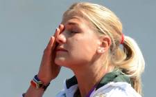 Bridgitte Hartley sheds tears after winning bronze in the women’s kayak race on 9 August 2012. Picture: Wessel Oosthuizen/Sascoc
