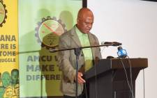 Amcu president Joseph Mathunjwa briefs the media on 14 June 2019 at the Hyatt Regency hotel, Johannesburg, where he outlined the union’s demands for the upcoming wage negotiations in the platinum sector. Picture: @_AMCU/Twitter.