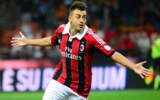 AC Milan's forward Stephan El Shaarawy celebrates after scoring a goal during the Serie A football match between AC Milan and Cagliari, on 26 September 2012 in Milan, at the San Siro stadium. Picture: AFP.