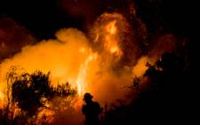 FILE: A firefighter battles a blaze on Boyes Drive in Muizenberg during fires that ravaged the Cape Peninsula in March 2015. Picture: Thomas Holder/EWN