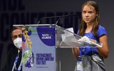 Swedish climate activist Greta Thunberg delivers a speech during the opening plenary session of the Youth4Climate event on 28 September 2021 in Milan. Picture: Miguel Medina/AFP