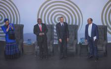 (From L to R): Graca Machel, President Cyril Ramaphosa, former US president Barack Obama and businessman Patrice Motsepe. Picture: Qaanitah Hunter/EWN.
