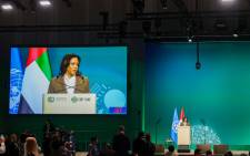 US Vice President Kamala Harris speaks during the High-Level Segment for Heads of State and Government session at the United Nations climate summit in Dubai on December 2, 2023. Picture: Giuseppe CACACE / AFP