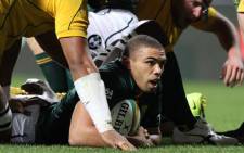 Bryan Habana (C) scores a try for South Africa during the rugby union Championship Test in Perth on September 8, 2012. Picture: AFP.