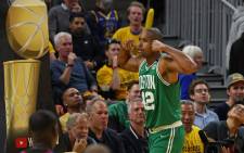 Al Horford #42 of the Boston Celtics flexes and celebrates against the Golden State Warriors during Game One of the 2022 NBA Finals on 2 June 2022 at Chase Center in San Francisco, California. Picture: Copyright 2022 NBAE Mercedes Oliver/NBAE via Getty Images/AFP